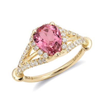 Natural Pink Tourmaline 1.31 carats set in 14K Yellow Gold Ring with 0.41 carats Diamonds 