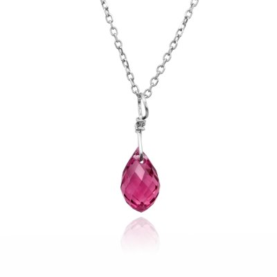 Pink Tourmaline Pendant 1.38 carats in 14K White Gold, 18" Spring Chain