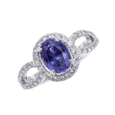 Natural Blue Sapphire 1.99 carats set in 14K White Gold Ring with 0.70 carats Diamonds / AIGS Report