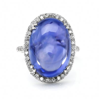 Natural Unheated Sri Lankan Blue Sapphire 21.68 carats set in 18K White Gold Ring with Diamonds 0.40 cts / GIA Report