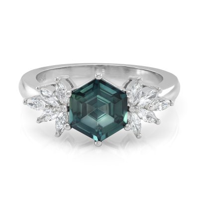 Natural Unheated Green Sapphire 2.04 carats in Platinum with 0.38 carats Diamonds / GIA Report