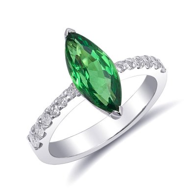 Natural Tsavorite 2.29 carats set in 18K White Gold Ring with 0.30 carats Diamonds
