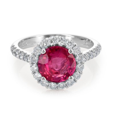 Natural Pink Sapphire 2.53 carats set in 18 K White Ring with 0.69 carats Diamonds with GIA Report 