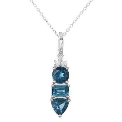 Natural London Blue Topaz 2.60 carats set in 14K White Gold Pendant with 0.08 carats Diamonds