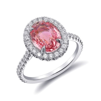 Natural  Padparadscha Sapphire 3.33 carats set in Platinum Ring with 0.46 carats Diamonds / GRS Report 