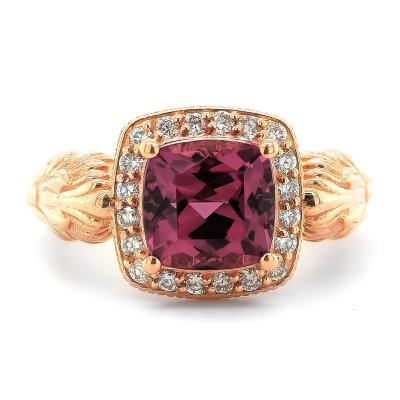 Natural Rhodolite Garnet 3.59 carats set in 18K Rose Gold Ring with 0.30 carats Diamonds 