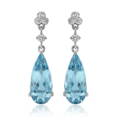 Natural Aquamarines 3.79 carats set in 14K White Gold Earrings with 0.18 carats Diamonds 