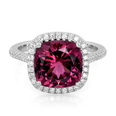 Natural Red Tourmaline 4.16 carats set in 14K White Gold Ring with 0.28 carats Diamonds