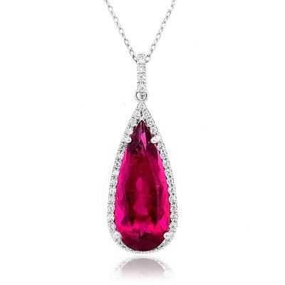 Natural Rubellite 5.03 carats set in 14K White Gold Pendant with 0.29 carats Diamonds