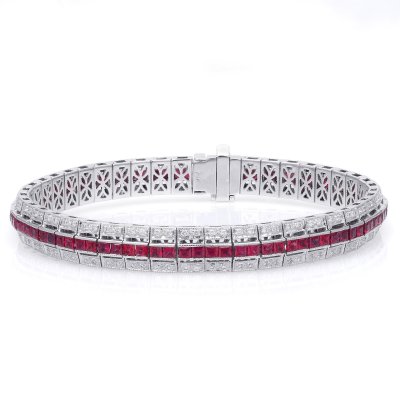 Natural Rubies 5.04 carats set in 14K White Gold Bracelet with 0.51 carats Diamonds 