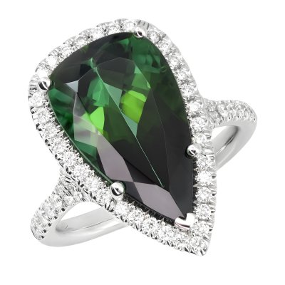 Natural Green Tourmaline 5.82 carats set in 14K White Gold Ring with 0.42 carats Diamonds