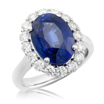 Natural Unheated Blue Sapphire 7.45 carats set in 18K White Gold Ring with 0.97 carats with GRS Report
