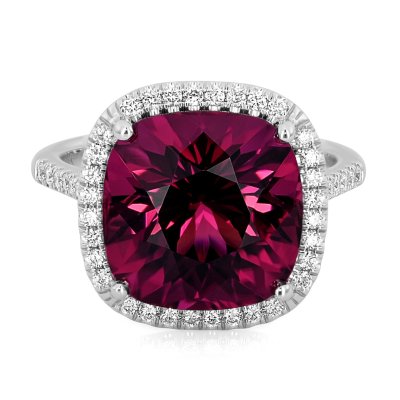Natural Red Tourmaline 7.78 carats set in 14K White Gold Ring with 0.31 carats Diamond 