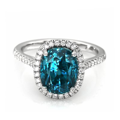 Natural Blue Zircon 7.79 carats set in 14K White Gold Ring with 0.26 carats Diamonds 