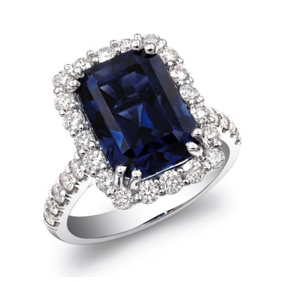 Natural Sri Lankan Blue Sapphire 7.89 carats set in 18K White Gold Ring with 1.10 carats Diamonds / GIA Report