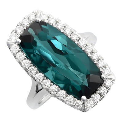 Natural Blue Indicolite Tourmaline 8.27 carats set in 18K White Gold Ring with 0.64 carats Diamonds