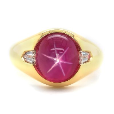Unheated Burma Star Ruby 9.09 carats set in 18K Yellow Gold Ring with 0.34 carats Diamonds / AGL and GRS Reports