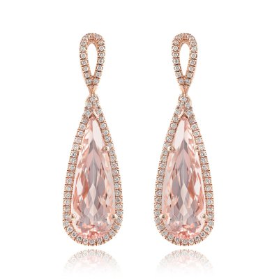 Natural Morganites 9.52 carats set in 14K Rose Gold Earrings with 0.52 carats Diamonds 