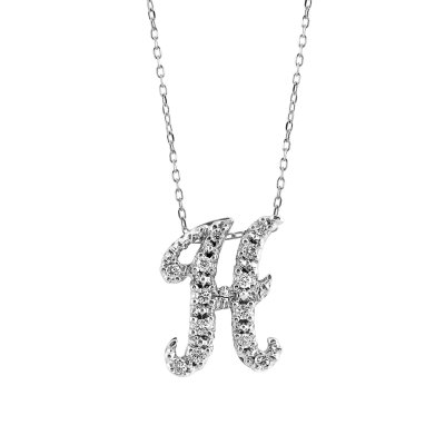 Initial "H" Pendant with Diamonds 0.15 carats, 14K White Gold, 18" Chain