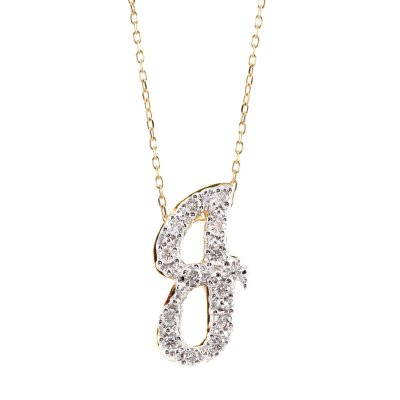 Initial "J" Pendant with Diamonds 0.15 carats, 14K White and Yellow Gold, 18" Chain