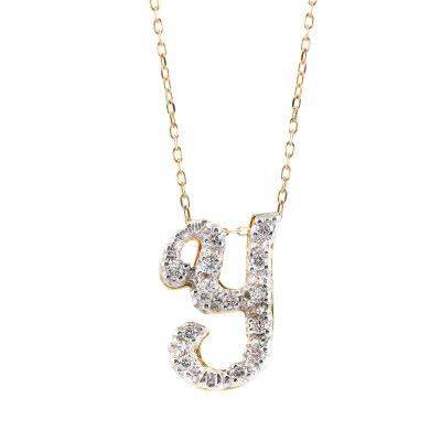 Initial "Y" Pendant with Diamonds 0.13 carats, 14K White and Yellow Gold, 18" Chain