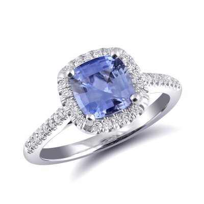 Natural Blue Sapphire 1.70 carats set in 14K White Gold Ring with 0.22 carats Diamonds 
