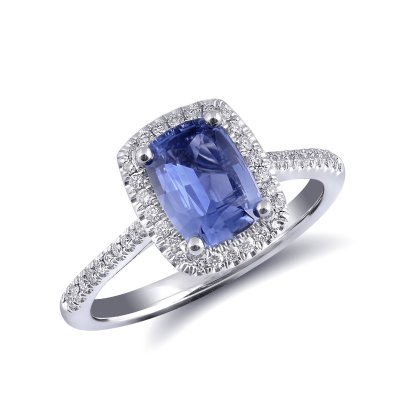 Natural Blue Sapphire 1.30 carats set in 14K White Gold Ring with 0.18 carats Diamonds 