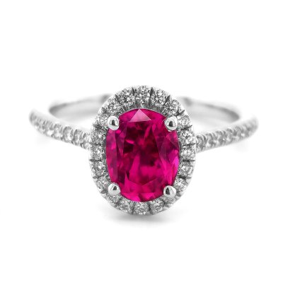Natural Unheated Pink Sapphire 2.04 carats set in 14K White Gold Ring with 0.27 carats Diamonds / GIA Report