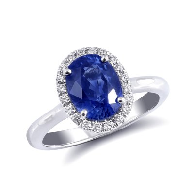 Natural Blue Sapphire 3.03 carats set in 18K White Gold Ring with 0.18 carats Diamonds 