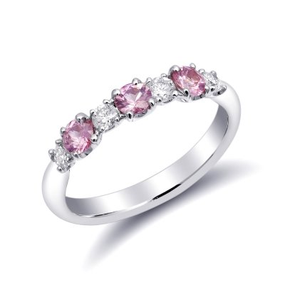 Natural Pink Sapphires 0.57 carats set in 18K White Gold Ring with 0.27 carats Diamonds