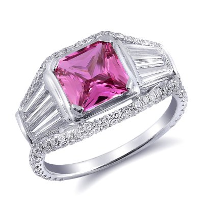 Natural Unheated Pink Sapphire 1.60 carats set in 18K White Gold Ring with 1.58 carats Diamonds / GIA Report
